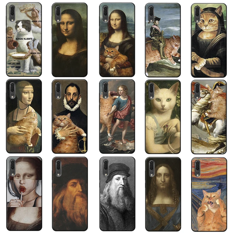 Забавный Мягкий силиконовый чехол для телефона Mona Lisa Pat Cat Art Для huawei mate 30 pro p20 p30 20