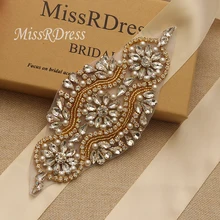MissRDress Стразы, свадебный пояс ручной работы с жемчугом, свадебный пояс с золотыми кристаллами, пояс для свадебного платья для свадебного украшения, ремень JK851