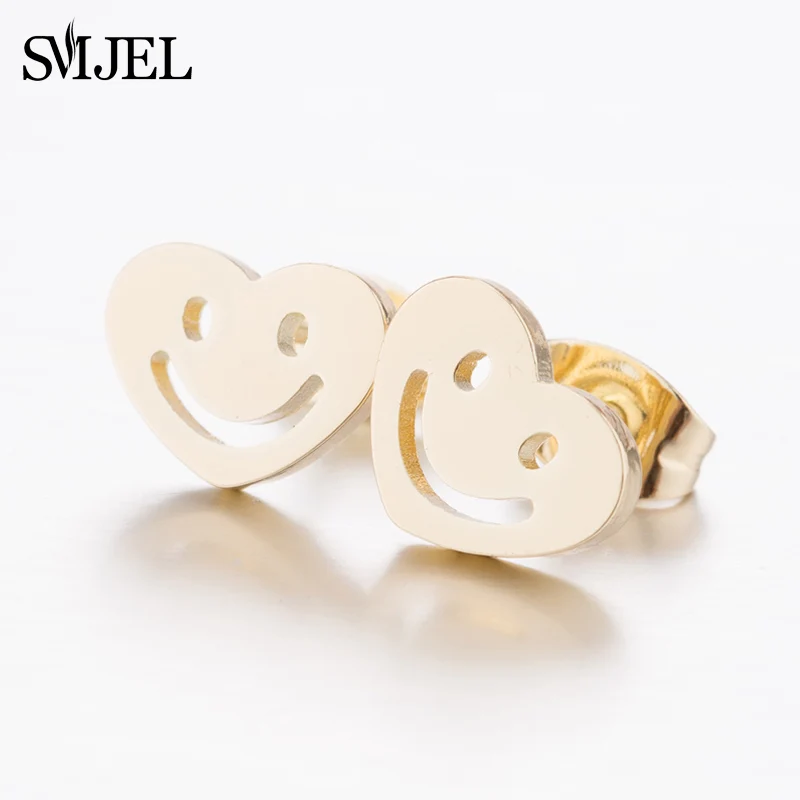 

SMJEL Small Heart Emoji Earrings for Women Fashion Smile Face Stud Earrings Black Elegant Women Jewelry Bijoux Brincos