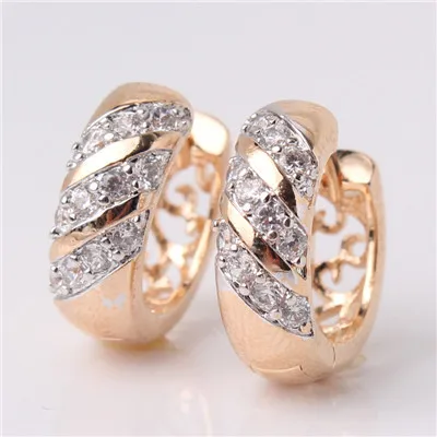 Модные обручальные ювелирные изделия, серьги золотистого цвета с белыми кристаллами, циркониевые полые серьги-кольца для женщин E161 - Окраска металла: 18k gold platinum