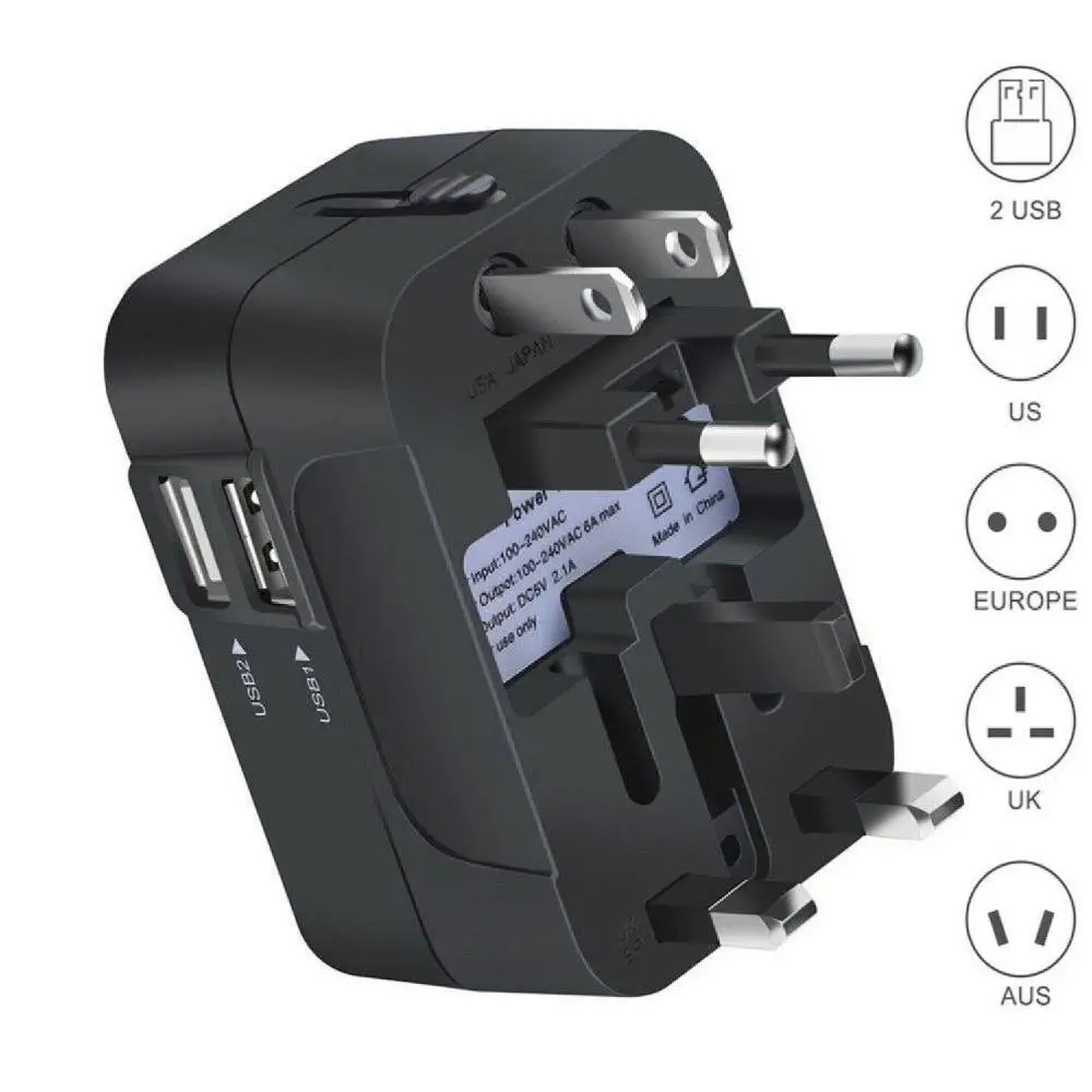 

Group Vertical Universal Travel Adapter International Power Outlet Plug 2 USB