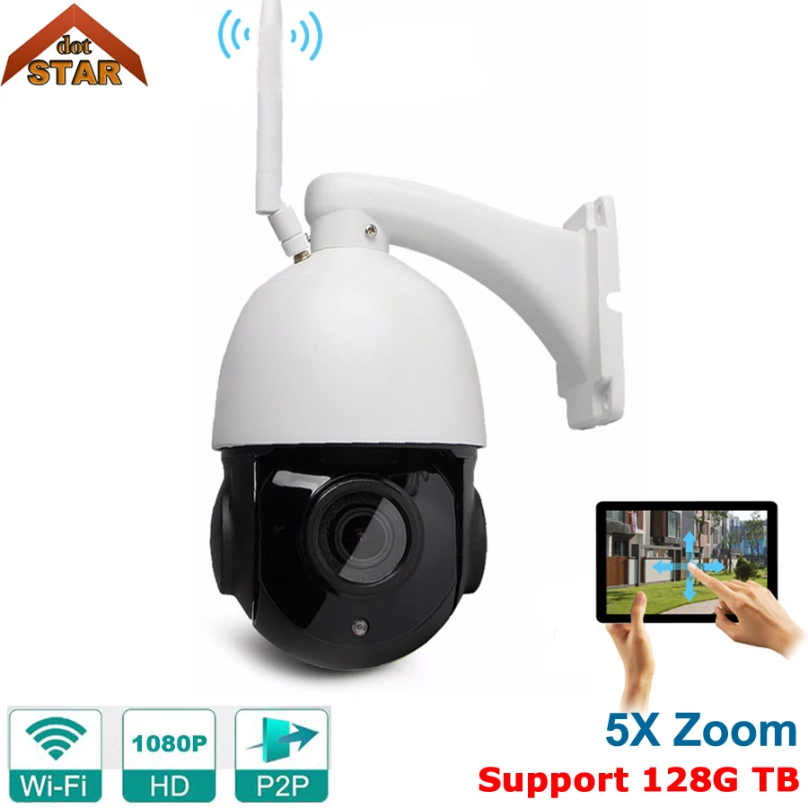 Беспроводная ip камера наружная WiFi CMOS PTZ ONVIF 5x оптический зум домашняя