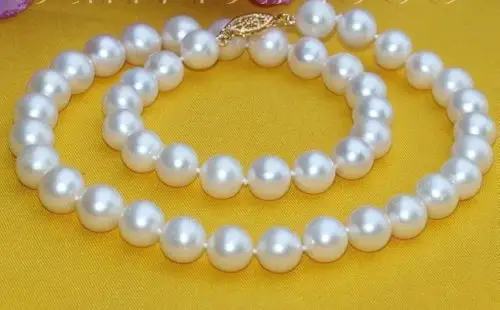 

AAA 8-9mm White Freshwater Cultured Pearl Necklace 17 inch<@^18K GP style Fine jewe Noble Natural jade SHIPPING
