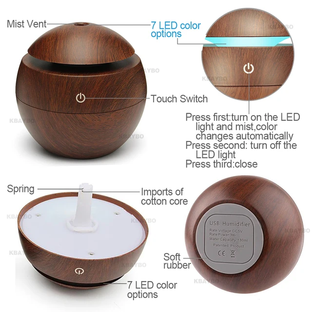 USB Aroma Essential Oil Diffuser Ultrasonic Cool Mist Humidifier Air Purifier 7 Color Change LED Night
