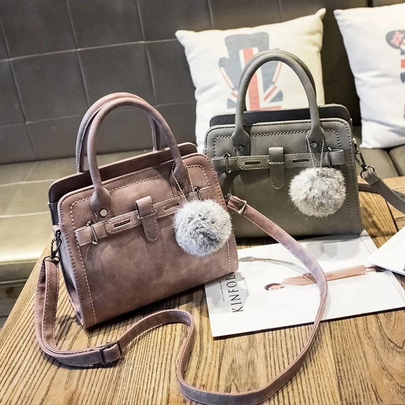 

BENVICHED Ladies' bag 2019 autumn women's pure color handbag simple fashion hair ball single shoulder bag slanting bag c185