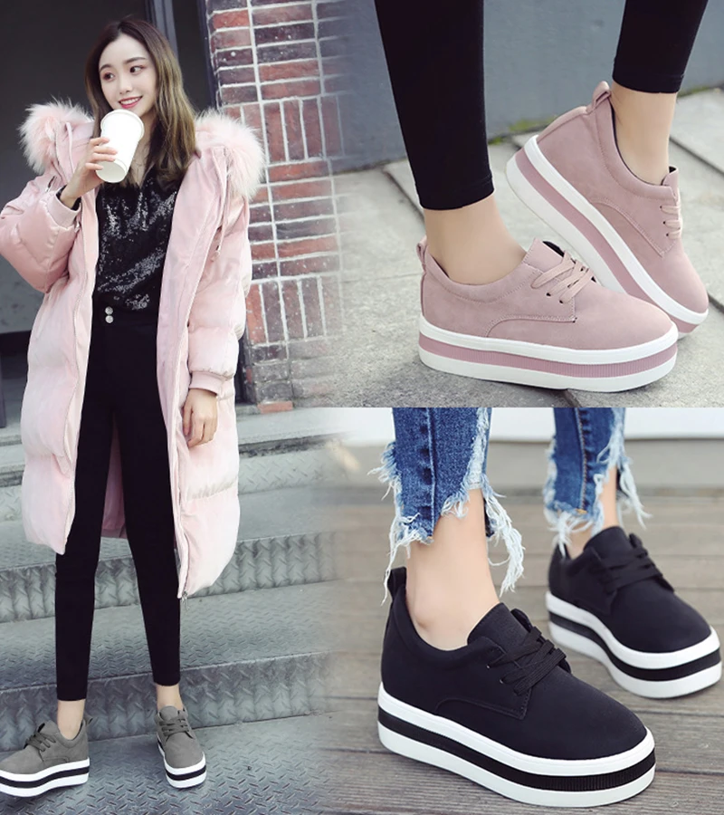 2019 Leather Women Flats Spring Autumn Casual Ladies Platform Shoes New Lace up Soft Loafers Fashion Flock Sneakers Women VT221 (11)