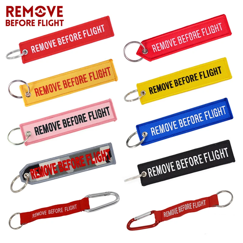 

Remove Before Flight Key Chain Chaveiro Red Embroidery Keychain Ring For Aviation Gifts OEM Key Ring Jewelry Luggage Tag Key Fob