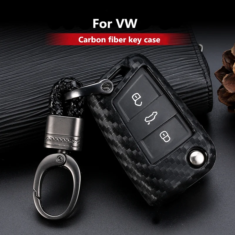 2019 New Carbon Fiber Silica gel Key Cover Case For VW Polo Golf 7 Tiguan For Skoda Octavia Kodiaq Ateca Karoq For SEAT Leon2015