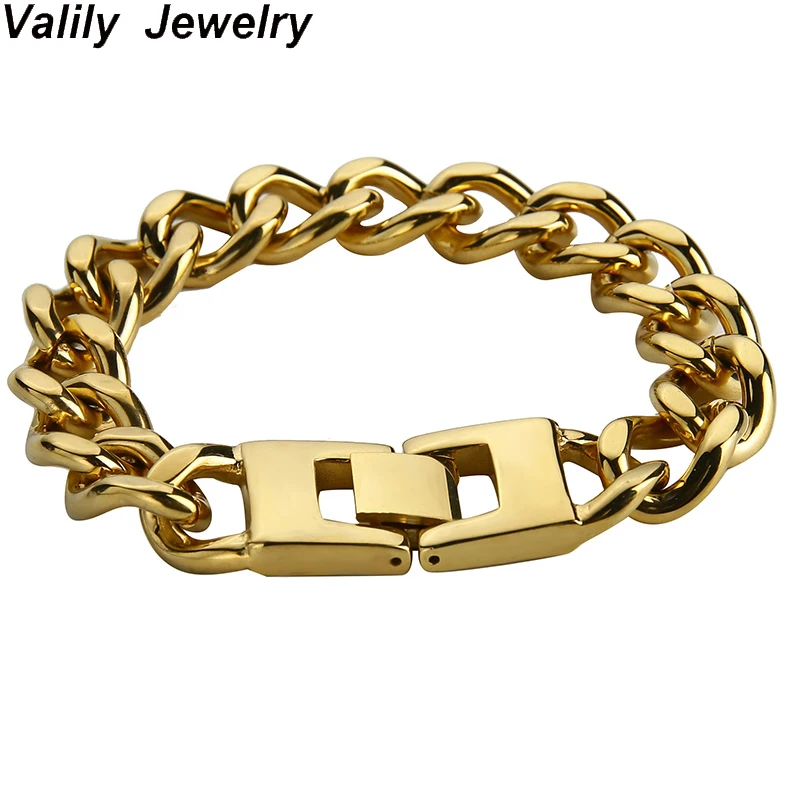

Valily 13mm Men's Bracelets Silver Stainless Steel Curb Cuban Link Chain Bracelets For Men Women Safty Clasp Wholesale Jewelry