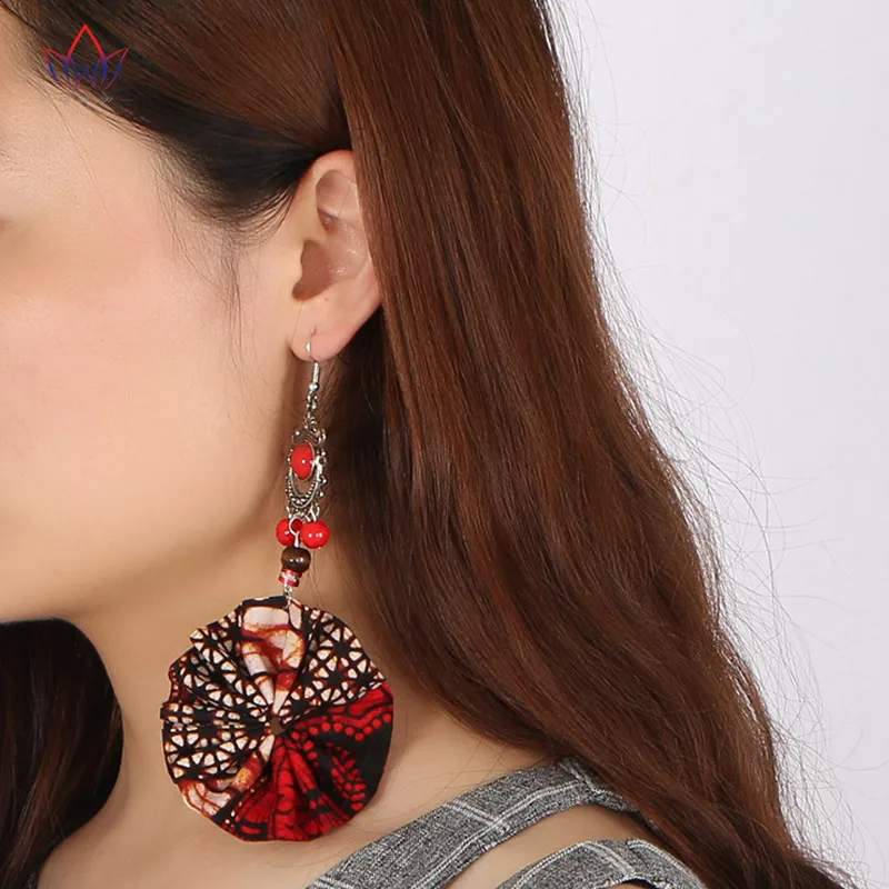 

BRW 2019 Fabric African Earrings for Women Drop Earrings Handmade Ethnic Oversized Earrings African Ankara Handmade Jewelry YB28