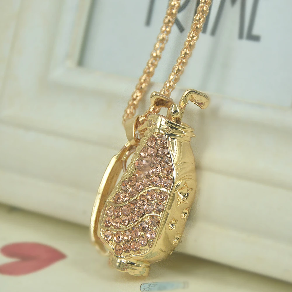 Golf Bag And Ball Arm Charm Beads Sweater Necklace Sports Pendant Long Necklace Jewelry For Women Crystal Rhinestone Party Gift Golf Bag And Ball Arm Charm Beads Sweater Necklace Sports Pendant Long Necklace Jewelry For Women Crystal Rhinestone Party Gift