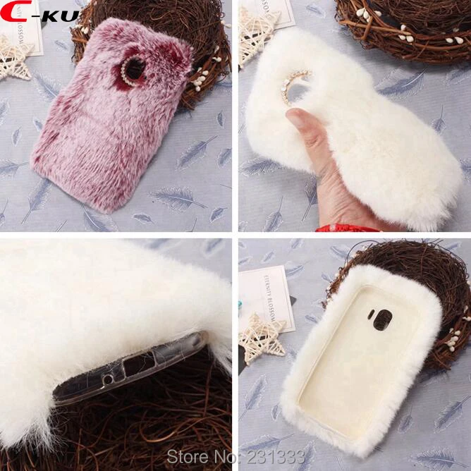 

C-ku 3D Rabbit Fur Plush Fuzzy Diamond Bling Soft TPU Case For Samsung Galaxy J2 PRO 2018 For LG G7 Warm Skin Cover Luxury 1pcs