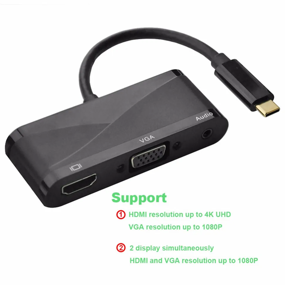 YKSO USB C Type C to HDMI VGA 3.5mm Audio Adapter 3 in 1 Thunderbolt 3 Port Compatible+USB 2.0 Converter For Macbook (4)