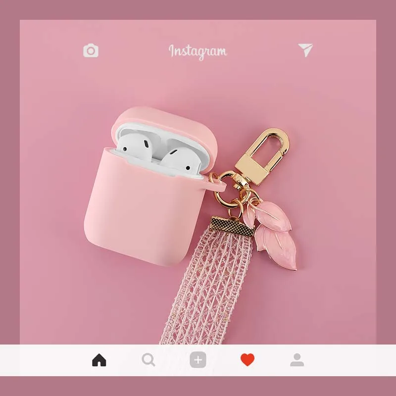 

New Cute Peach pollen leaves ornament silicone cover for Apple Airpods1/2 Bluetooth Earphone Cover Case Protective Bag Gifts