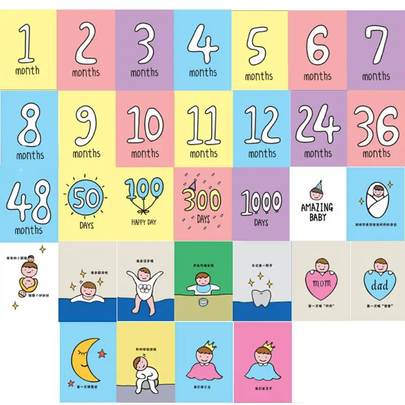 New 32 Pcs/Set Month Card Baby Monthly Newborn Pregnant Photos Funny Cartoon Photography Photo Cards Stickers Shot Record New 32 Pcs/Set Month Card Baby Monthly Newborn Pregnant Photos Funny Cartoon Photography Photo Cards Stickers Shot Record