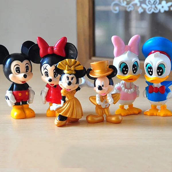 

6pcs/lot Classic Anime PVC Model Dolls Gold Mickey Minnie Donald Duck Wedding Action Figures Kids Gifts Toys Free Shipping