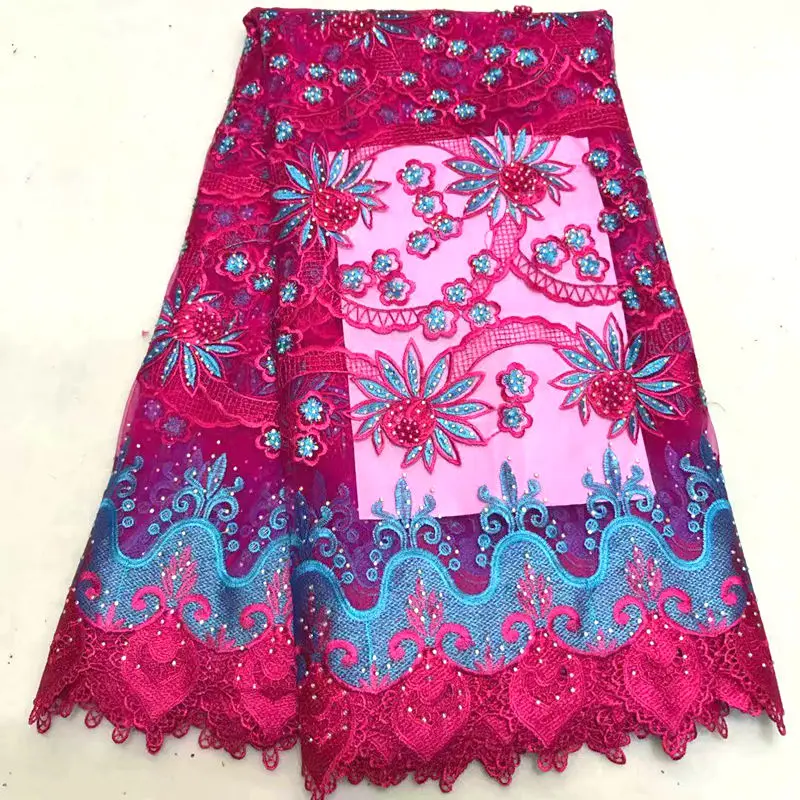 

Very popular African lace fabric, high quality French web embroidery made of beaded stone 2018 Nigerian lace fabric