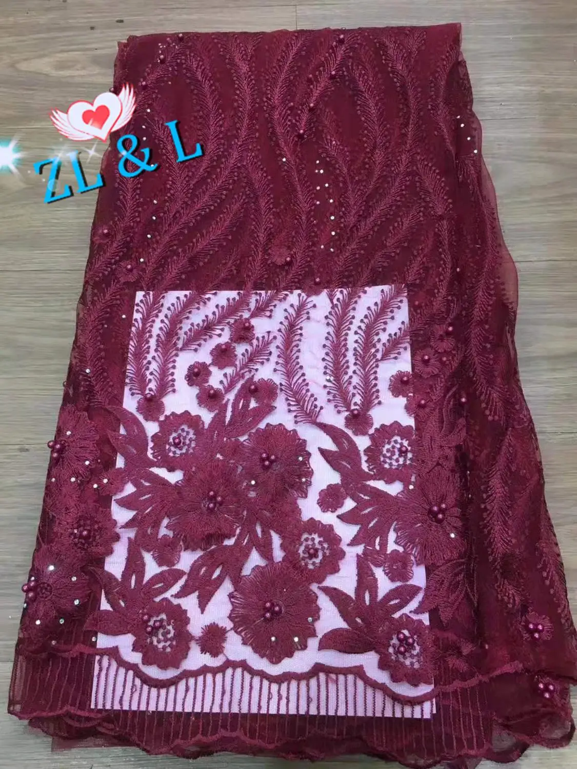 

High quality French mesh gauze with beads embroidered wheat spikes African lace fabric suitable for ladies dress fabric 5 yards