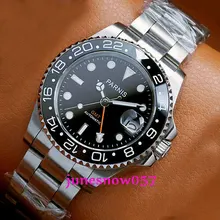 40 мм parnis черный циферблат GMT светящийся керамический ободок сапфировое стекло автоматический механизм мужские часы 338 relogio masculino