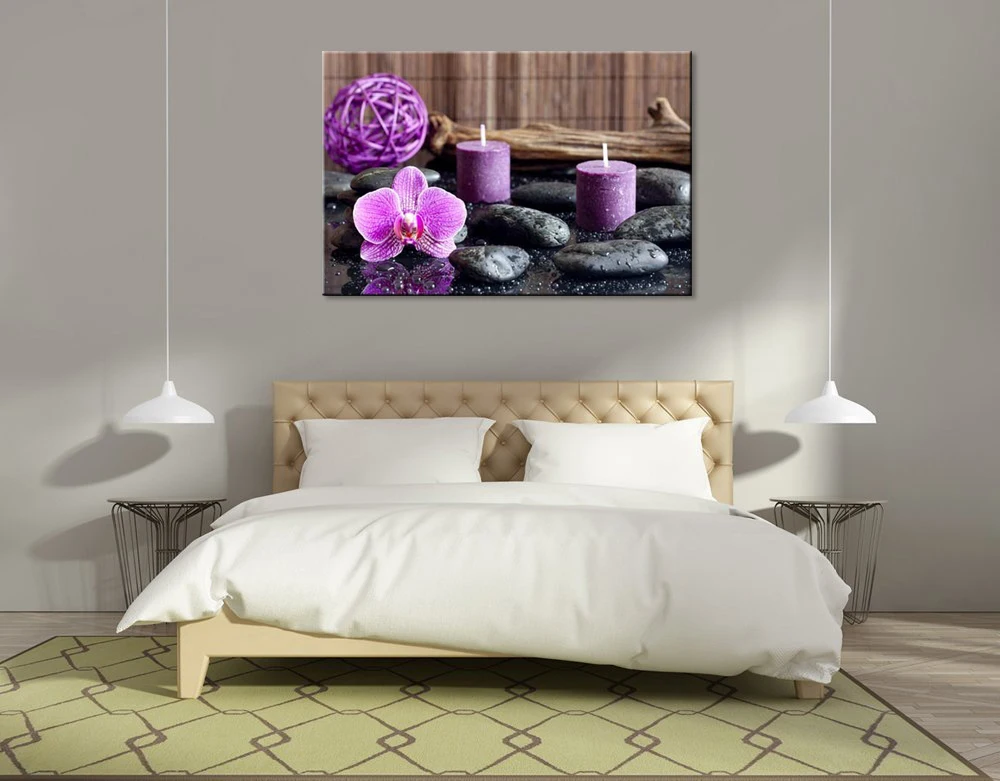 Orchid Zen Stone Candle Canvas Poster