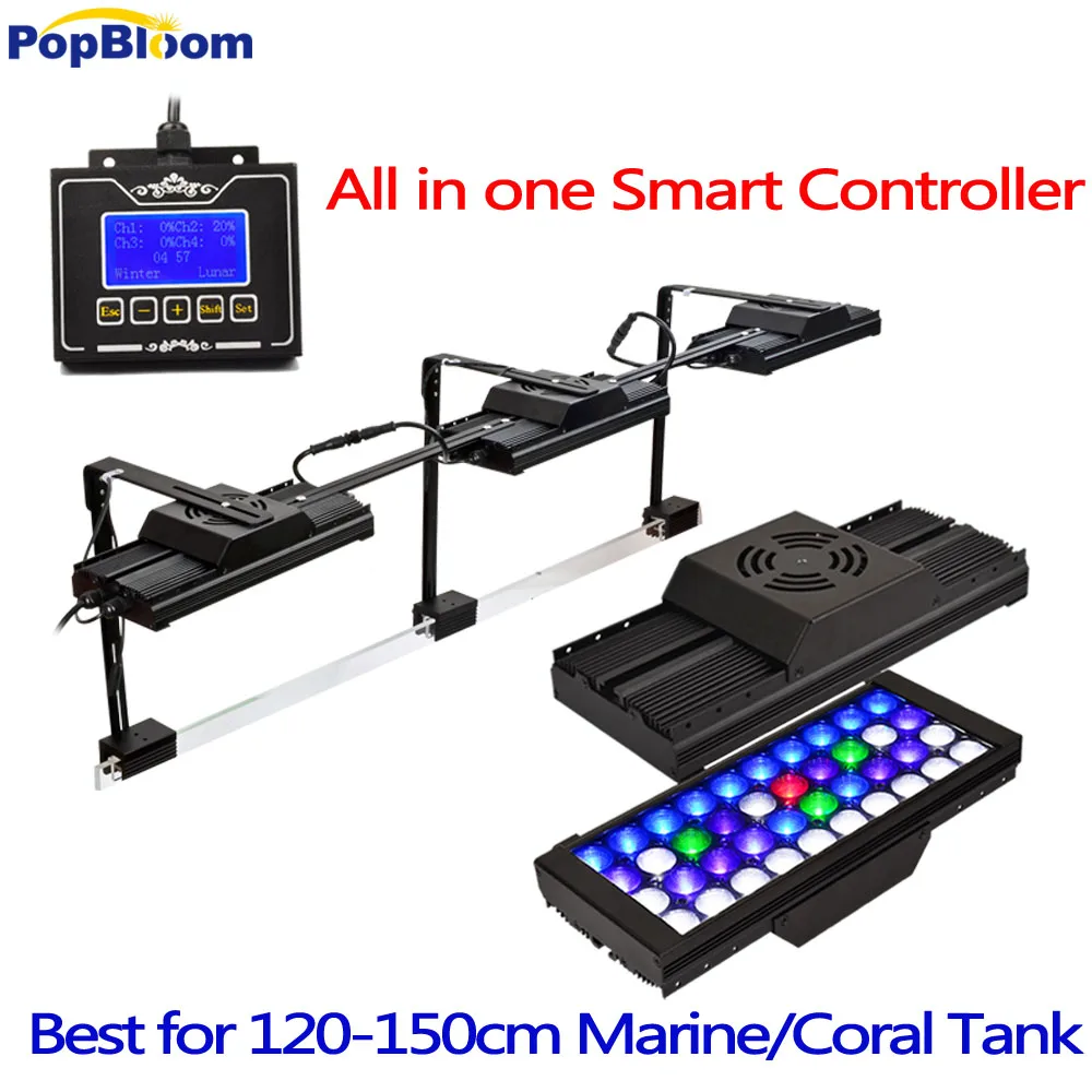 

PopBloom 3PCS Higher Brightness 4 Channels Programmable Timer Dimmable LED Full Spectrum Grow Marine Fish Tank Reef Coral MJ3BP3