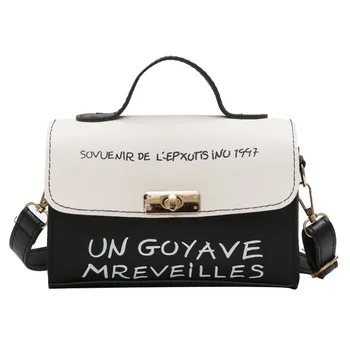 

Letter Printed Leather 2019 Women's Handbags Sequined Handle Lock Shoulder Crossbody Bags For Women Pouch Ladies Bag