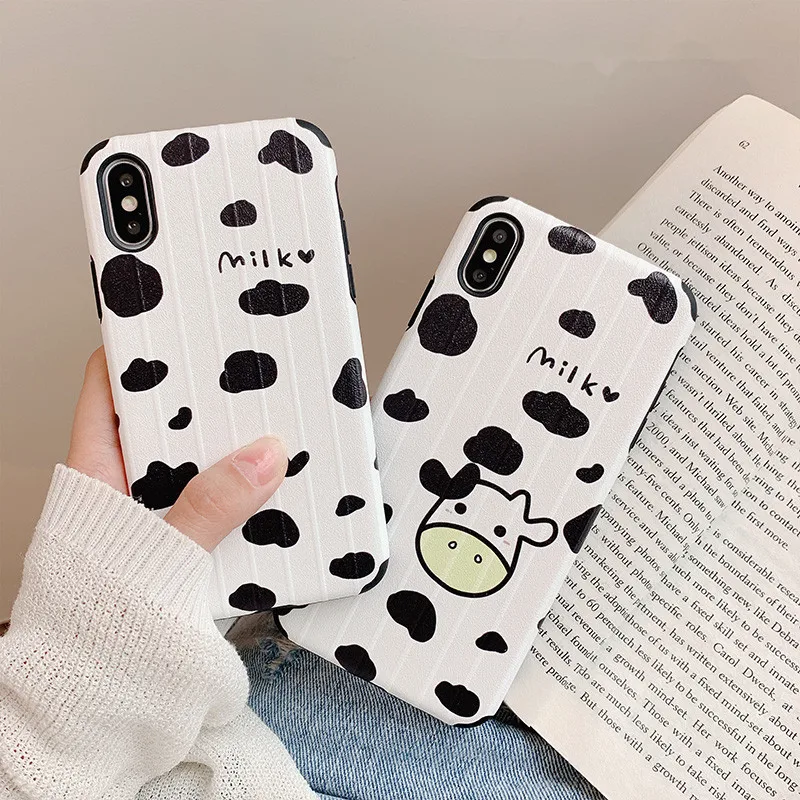 

Cute Animals Milk Cow Waves Point Phone Case For iPhone 7 7 Puls 6 6S 7 8 X Xs XR Xsmax Case Retro White Soft Silicone Cover