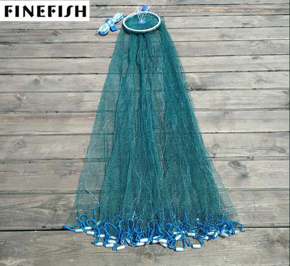 

Finefish Strong Green Multifilament Line Hand Throw Network Small Mesh USA Cast Nets Water Sports Catch Fishing Net With Ring