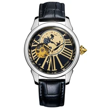 EFFORT 2015 Steampunk Clock Mens Mechanical Montres Tourbillon Leather Strap Shock Resistant Men Luxury Wrist Watches