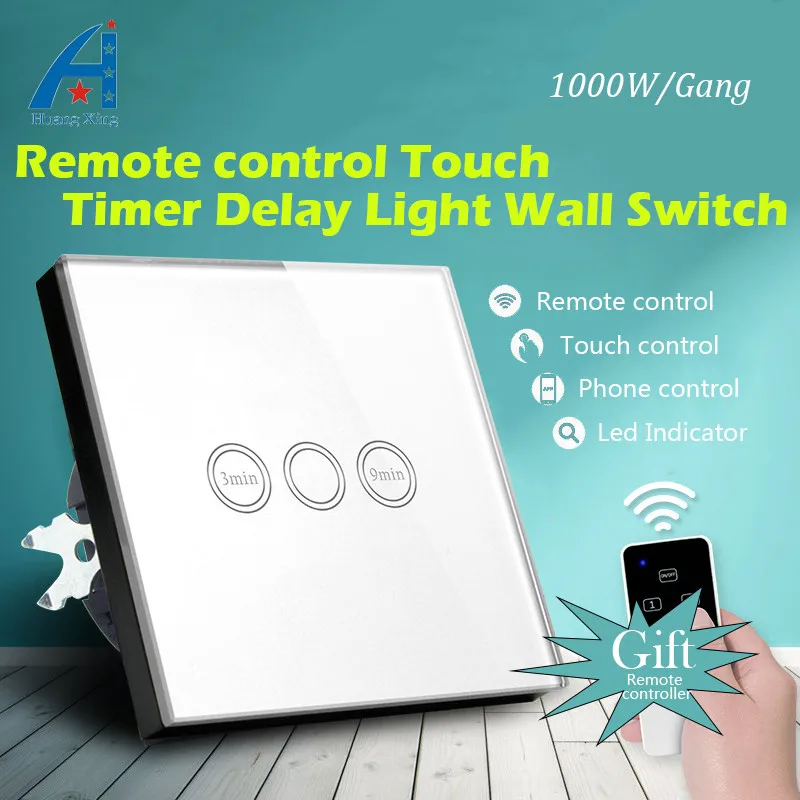 

EU Standard 1000W Wireless Remote control Wall Light Timer Switch, (3-9 min time delay), lamp Time Delay Touch Switch 110-240V