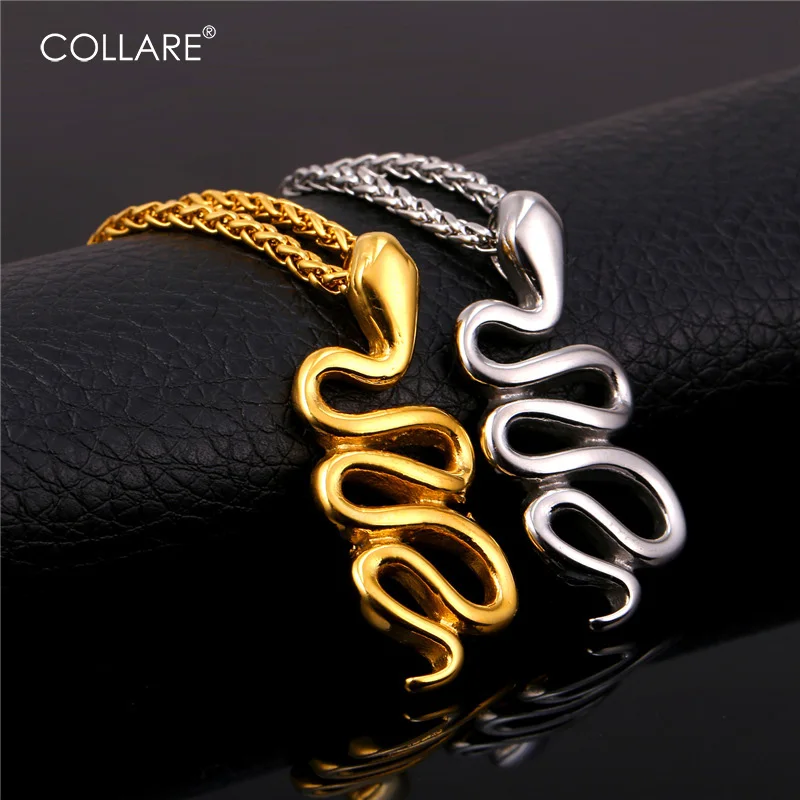 

Collare Snake Pendant 316L Stainless Steel Tribal Serpent Gold Color Reptile Animal Necklace Hip-hop Men Jewelry P982