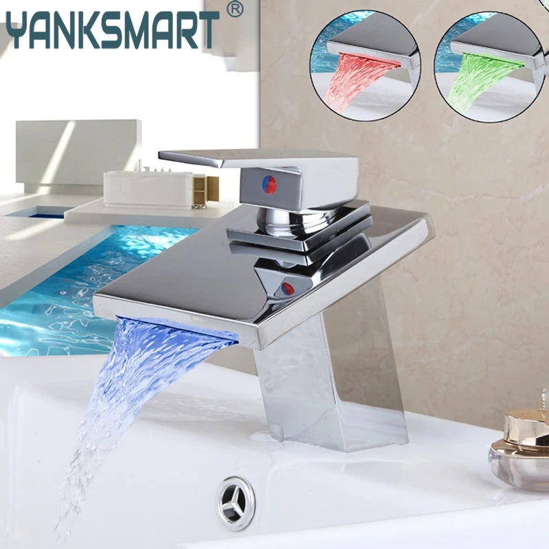 

Bathroom Solid Brass Faucet Chrome Taps Bathroom Faucet Deck Mount Basin Mixer Tap LED Waterfall Mixer Tub Faucets