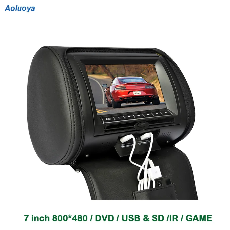 

Aoluoya 7 Inch Car Headrest DVD Player TFT LCD Display Auto Head Rest Monitor with USB SD IR game Back Seat Multimedia System