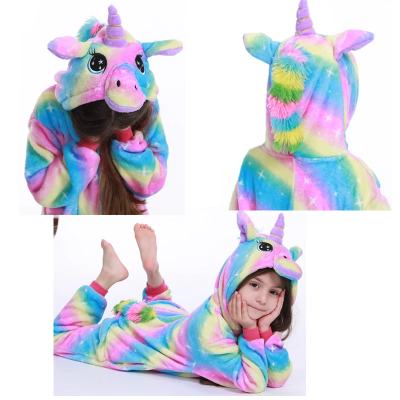 Warm Winter Unicorn Pajamas For Boys Girls Kugurumi Panda Pyjamas Women Onesies Unicornio Flannel Stitch Cat Sleepwear Jumpsuits