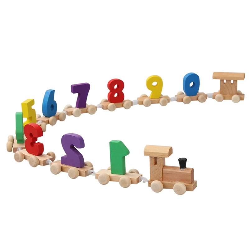 

Fun Learning Wood Train Figure Math Toy Model Toy with Number 0-9 Early Wooden Kids Educational Toys Set P0