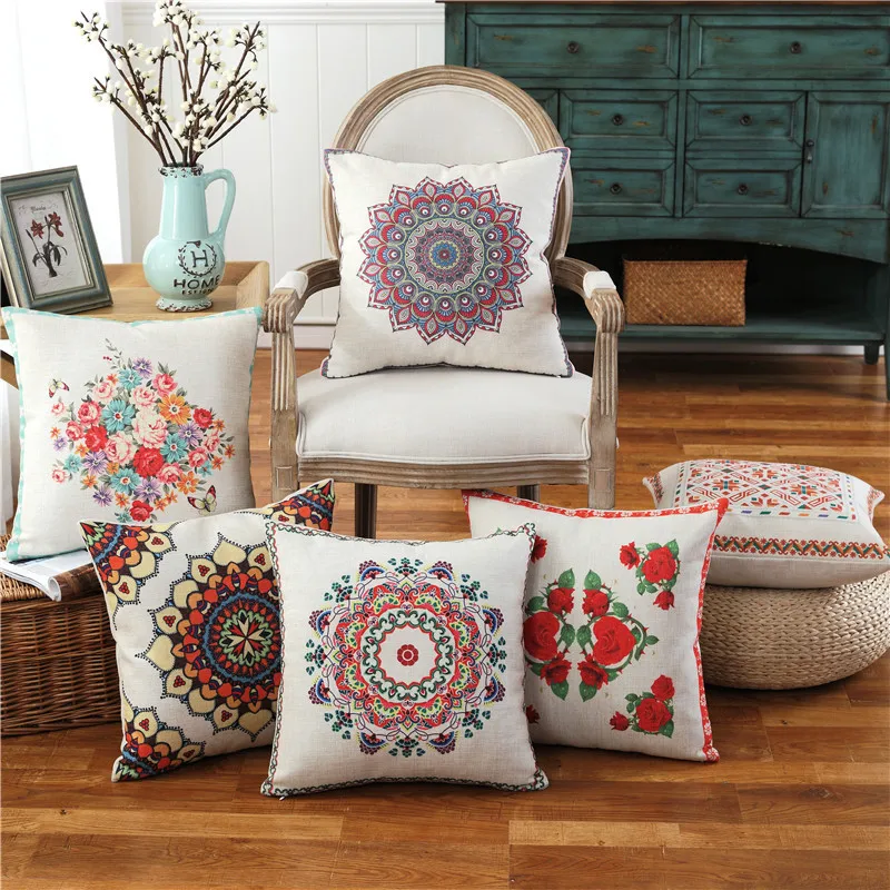 ROMORUS Bohemian Cushion Cover Thick Linen Square Pillow Case on Sofa Bed Car Decoration Cushion