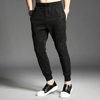 

Pants Men Joggers 2018 Spring Summer High Street Style Black High Waist Full Length Drawstring Spliced Harem Pants Cotton