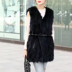 Новые длинные черный, белый цвет меховые жилеты Для женщин топы; пальто с искусственным мехом плюс Размеры без рукавов жилет кардиган осень