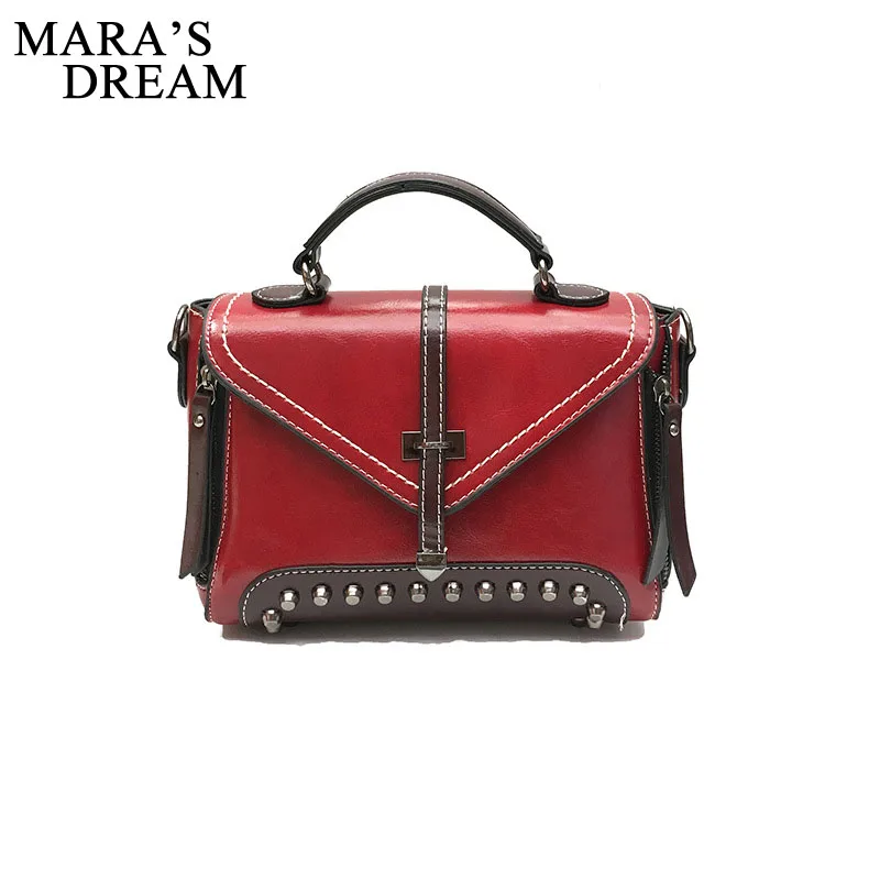 

Mara's Dream Fashion 2018 Women Messenger Bags Patchwork Oil PU Leather Handbag Rivet Ladies Shoulder Bag Women Cross Body Bags