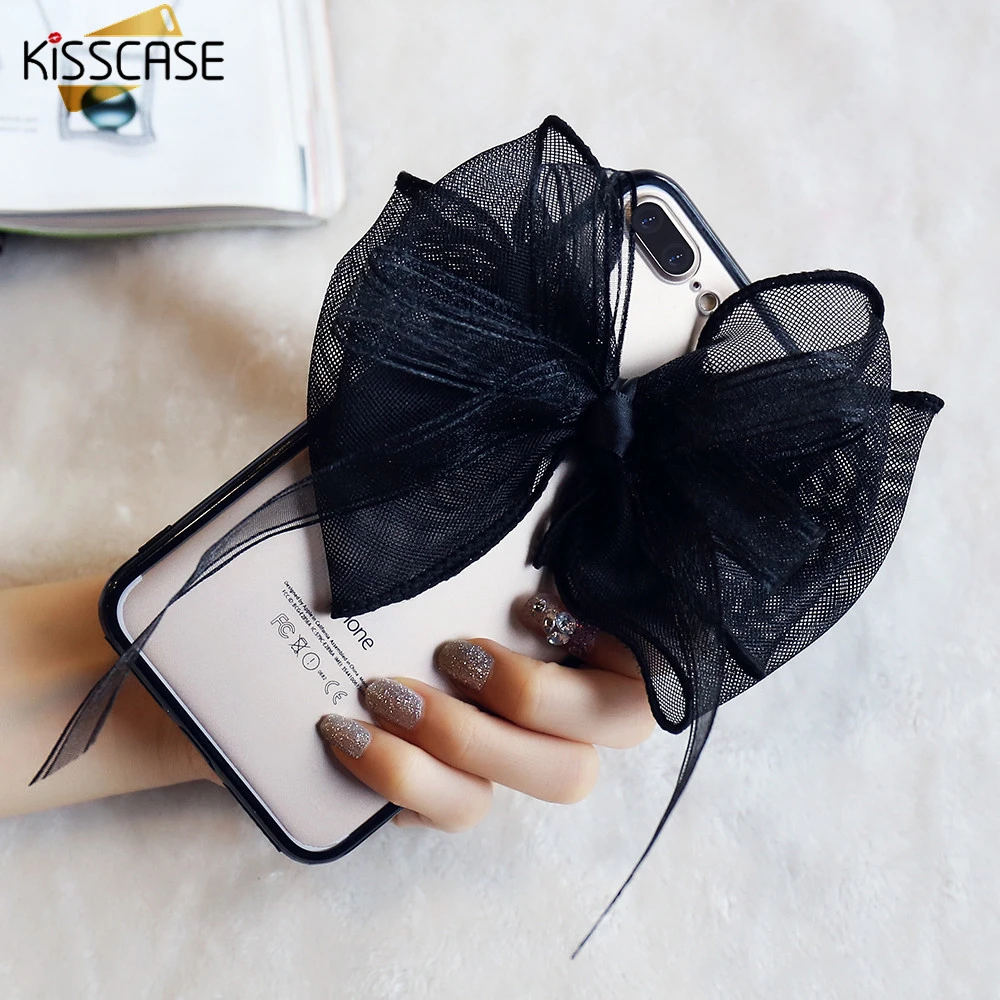 KISSCASE Transparent Girly Black Lace Bowknot Case For iPhone 6 6s 7 Plus Soft Back Cover Cases Fundas |