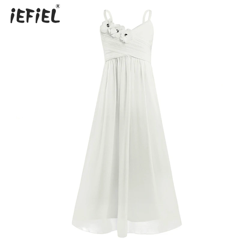 

Girls Chiffon Spaghetti Shoulder Straps Flower Girl Formal Dress Children Bridesmaid Elegant Dress Pageant Wedding Bridal Dress
