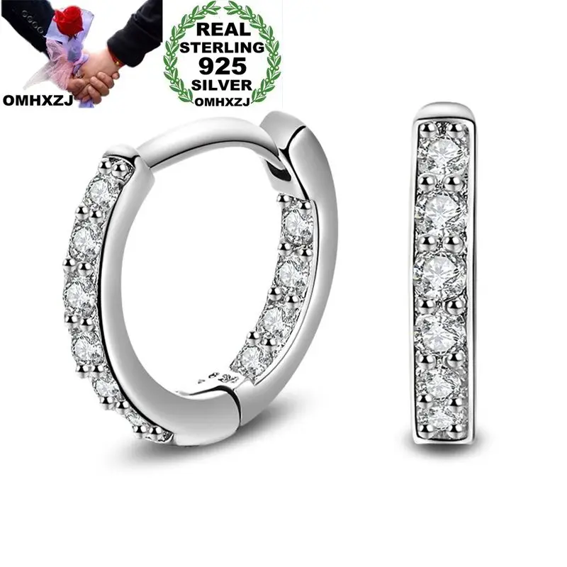 

OMHXZJ Wholesale Personality Fashion OL Woman Girl Wedding White Single Line Zircon 30% Sterling Silver Hoop Earrings YE390