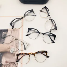 1 шт., классические ретро-рамки, очки с прозрачными линзами, мужские и женские очки, Ретро стиль, половина металлическая оправа для очков, очки