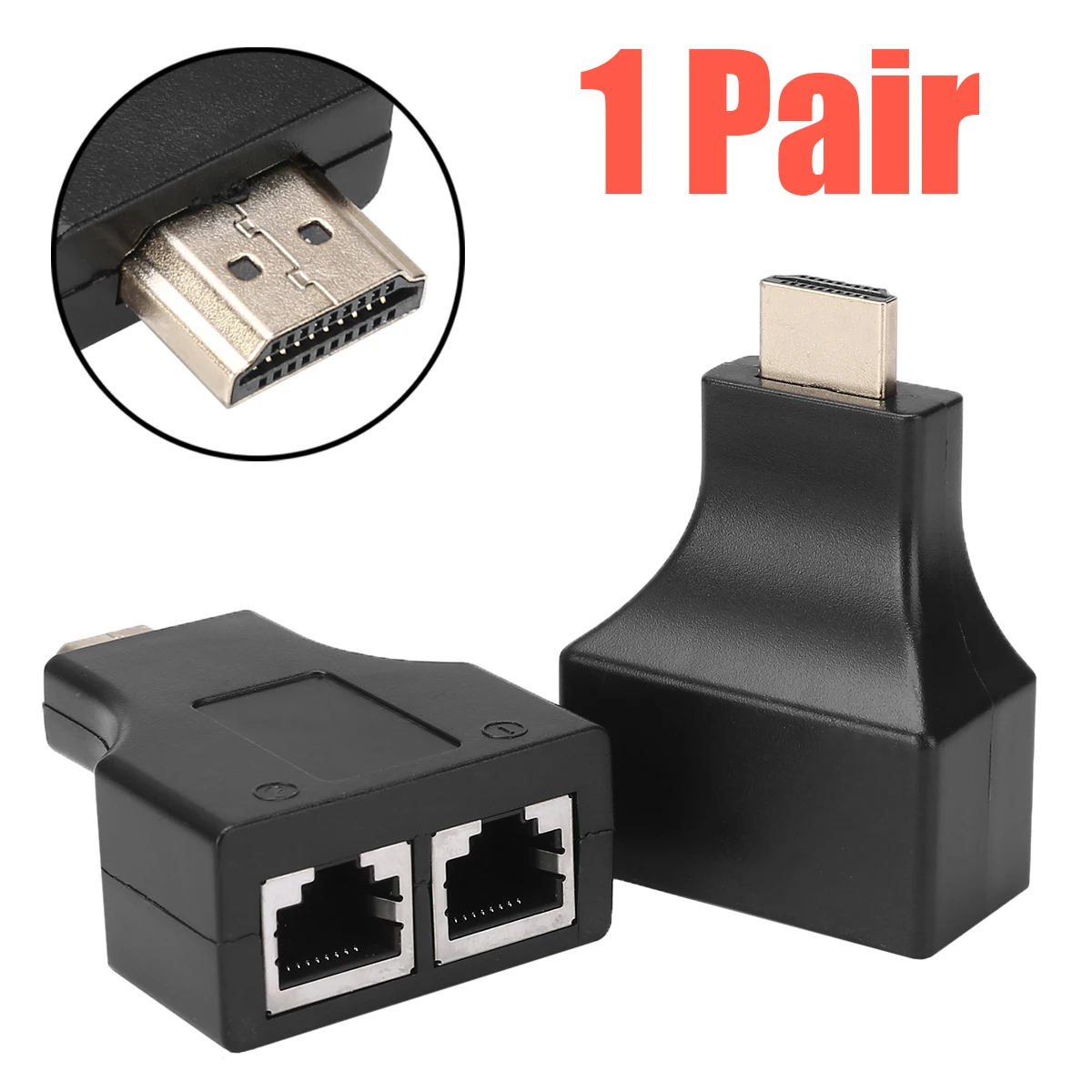 

1Pair HDMI Extender HDMI To Dual Port RJ45 Network Cable Extender Over by Cat5 Cat6 1080p For HDTV HDPC PS3