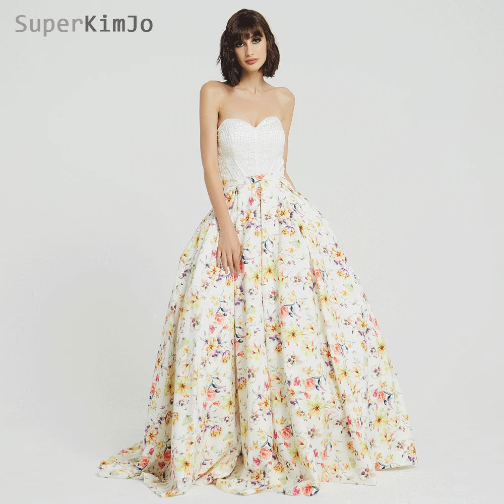 

SuperKimJo 2019 Printed Prom Dresses Long Elegant Beaded A Line Prom Gown Abendkleider Vestido De Festa Longo