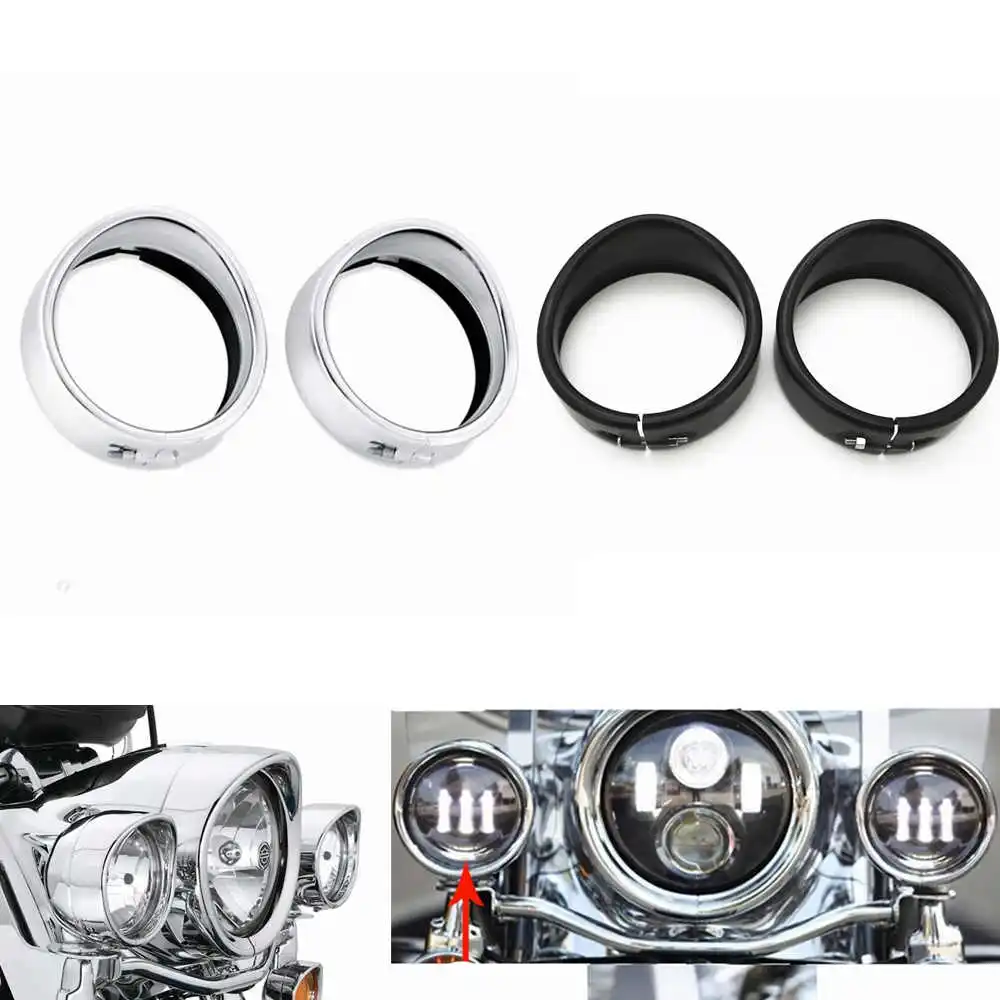 Аксессуары для мотоциклов 4," 4 1/2" Вспомогательное освещение хром/черный для Harley отделка кольцо для harley Противотуманные фары отделка кольцо