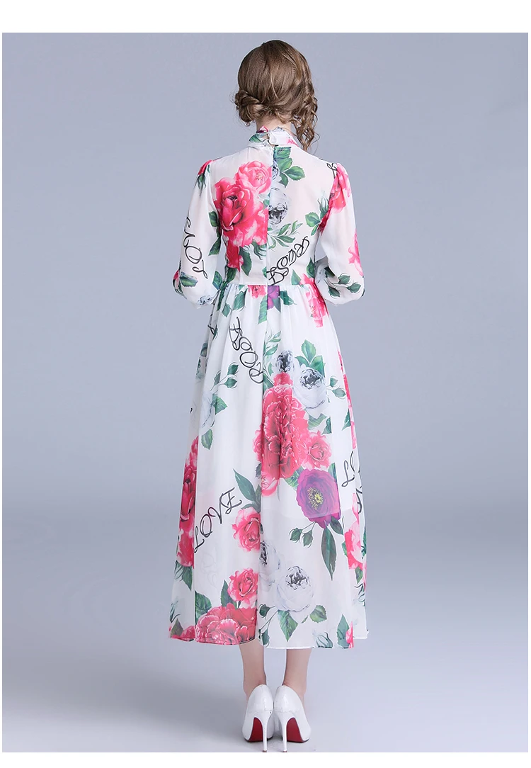 311 Maxi Dresses for Women High Quality Elegant Chiffon Party Dress 2018 Big Swing Slim A Line Vintage Floral Maxi Dress 4