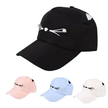 Мультяшные кошачьи уши Женская бейсбольная Кепка с вышивкой Китти жемчуг милые Солнцезащитные очки Регулируемые Snapback черный розовый синий белый