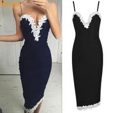 New Arrivals 2016 Women Spaghetti Strap Rayon Fringe Lace Black Celebrity Bandage font b Dress b