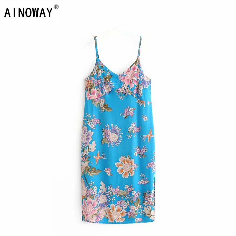 

Vintage chic women floral print sleeveless Bohemian Spaghetti Strap dress Ladies Summer rayon Midi Boho dress vestidos